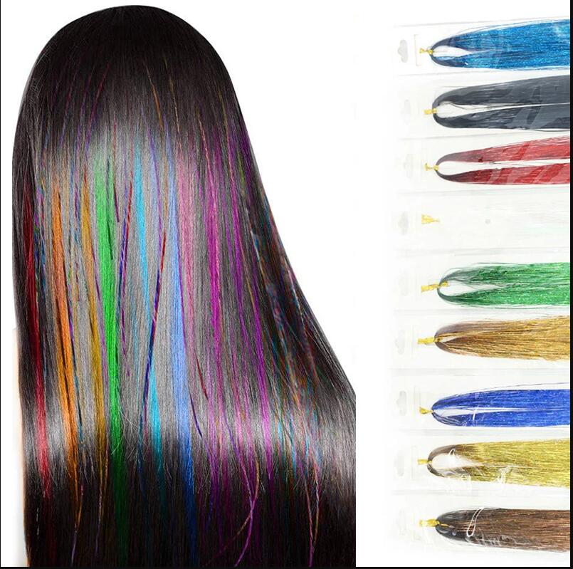 Daifeer Hair Tinsel Glitter Sparkle Shiny Dazzles Bling Holographic Twinkle Hair Extension Hippie For Braiding Headdress 90-100cm Strand